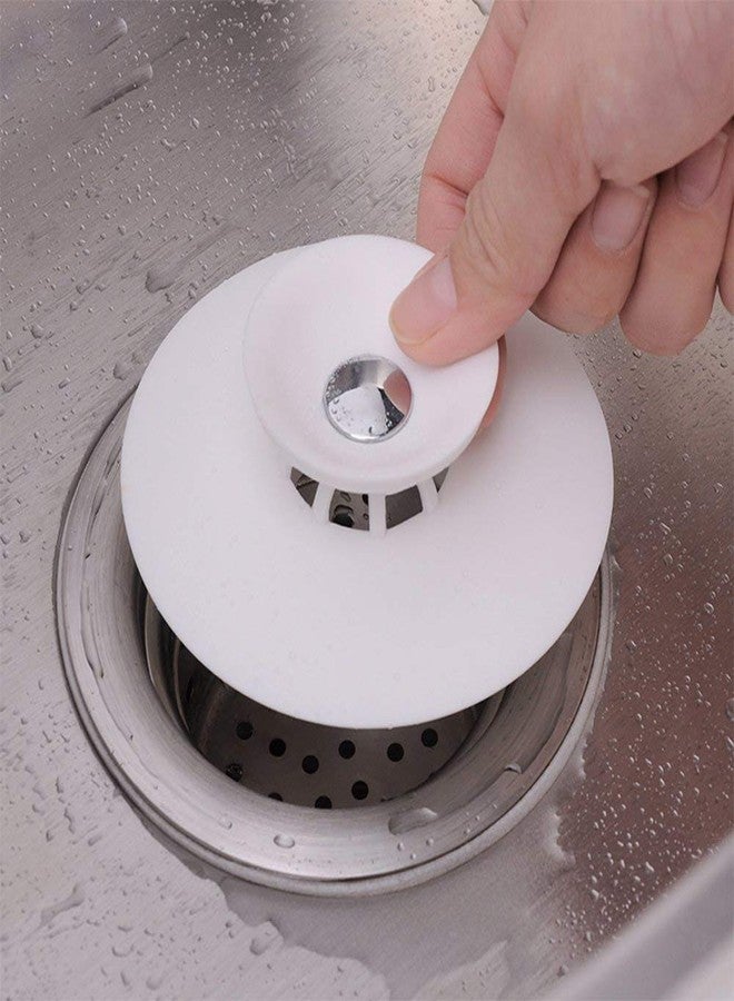 ALESSO 2-in-1 Home Bathroom Kitchen Silicone Sewer Sink Bathtub Wash-Basin Sealer Cover Drainer Water Stopper with Hair Catcher Multicolour(Pack of 2) - Image 2